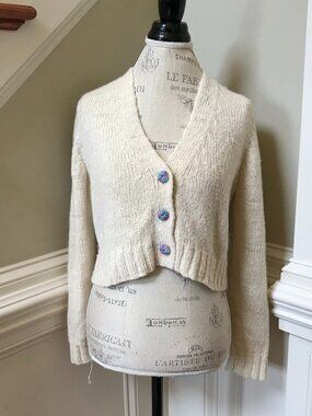 The Elder Statesman Cashmere Cardigan Sweater Womens Small Ivory Cream Jumper